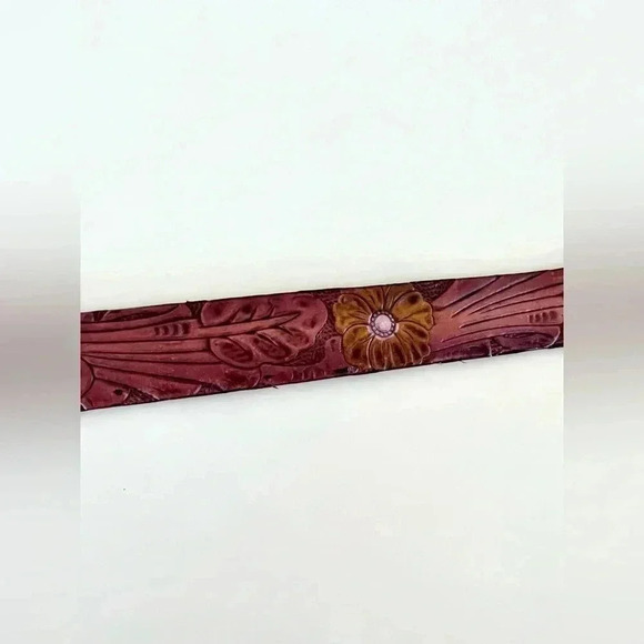 Tooled Leather Floral Belt with Purple and Yellow Flowers Size 38 - Picture 9 of 11